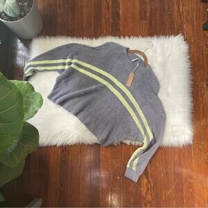 Grey & Chartreuse Green Cropped Teddy Bear Sweater NWT